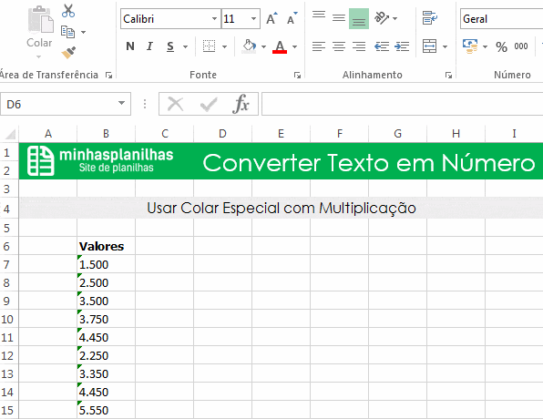 Converter Texto em Número no Excel Utilizando o Colar Especial