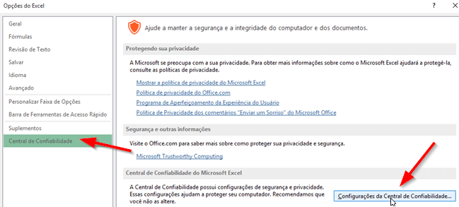 Habilitar Macro Central de Confibilidade