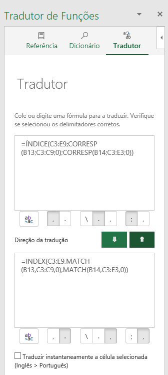 Tradução de Fórmulas no Excel - Inglês / Português