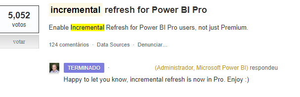 Atualização Incremental Power BI Pro
