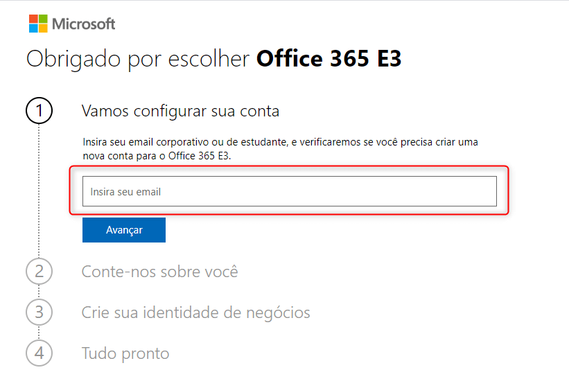 Criar Conta Trial do Office 365