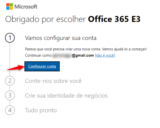 Configurar conta do Office 365 Trial