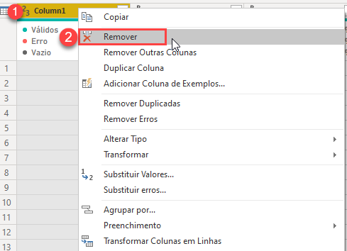 Remover colunas no Power Query