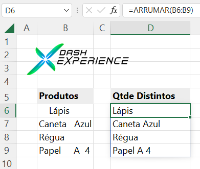 Função ARRUMAR no Excel