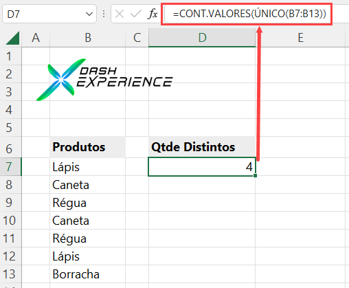 Contar Valores Distintos com a Função CONT.VALORES e ÚNICO.