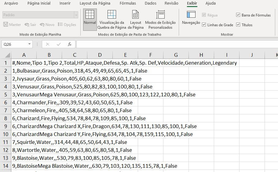 Arquivo CSV no Excel