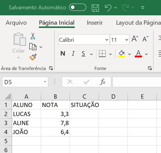 Função SE no Excel