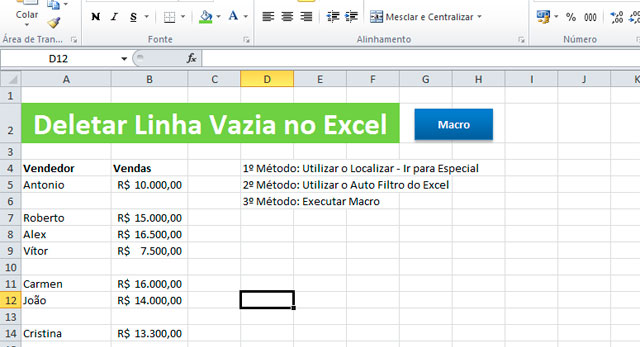 3 Maneiras de Deletar Linhas Vazias no Excel