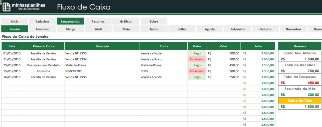 Planilha De Fluxo De Caixa No Excel 3430